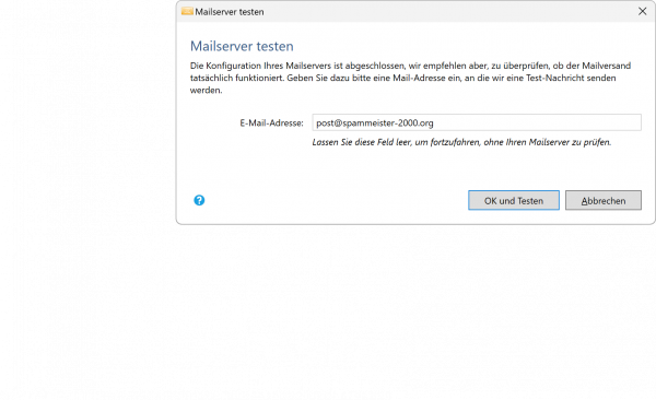 Zwei übereinanderliegende Bildschirmfotos mit Dialogen zum Mailserver administrieren.