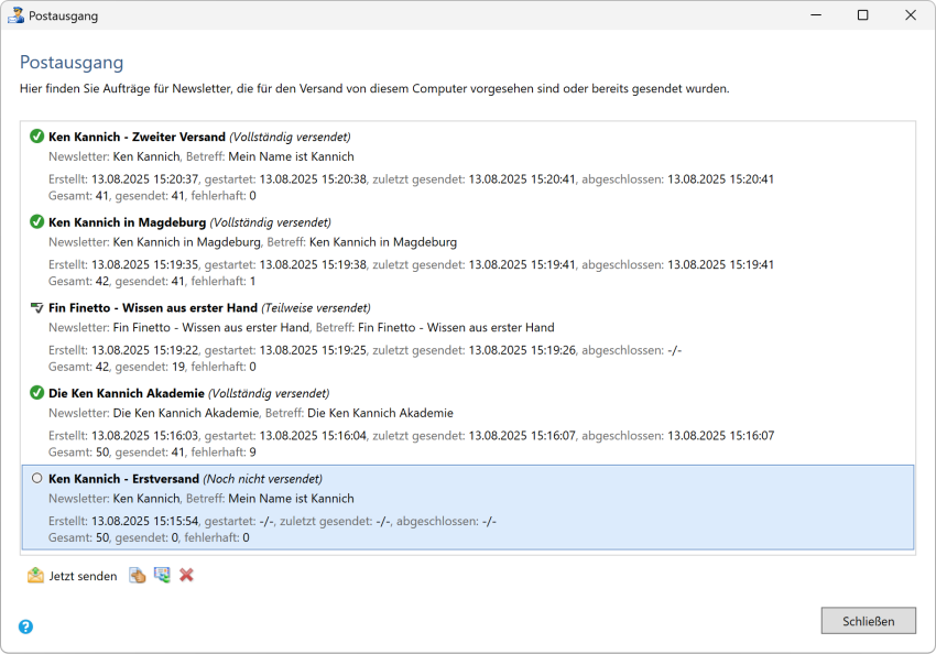 Bildschirmfoto Empfängerliste.