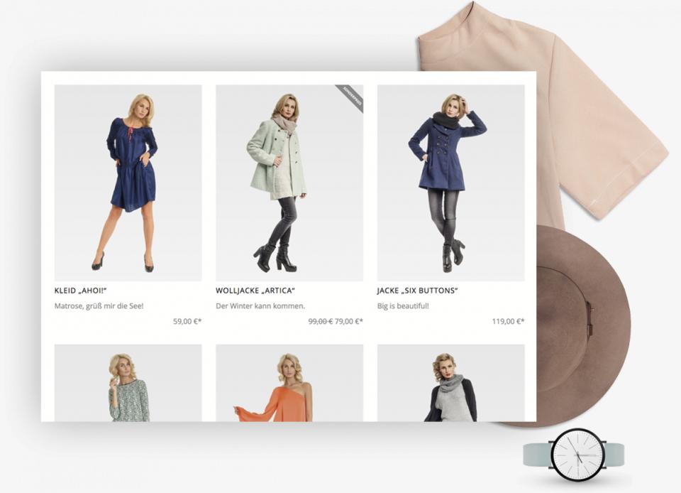 Über Textilien schwebendes Bildschirmfoto Produktsortiment.