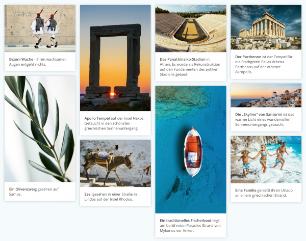 Darstellung einer Kaskade aus Bildern mit Beschreibungstexten.