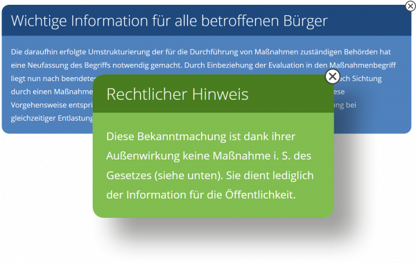 Darstellung zweier Textboxen mit Schließ-Icon.