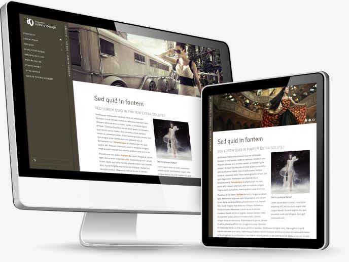 Collage aus Monitor und Tablet auf denen das Infinity Design Meta abgebildet ist.