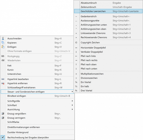 Bildschirmfoto Ausschnitt Kontextmenü Texteditor.