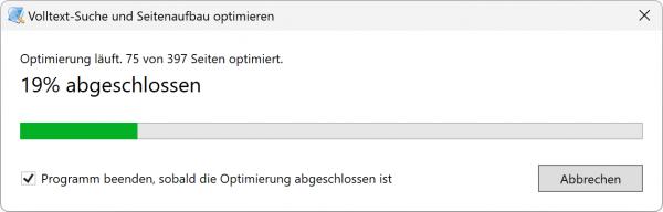 Bildschirmfoto Fenster Fortschritt Suchindex.