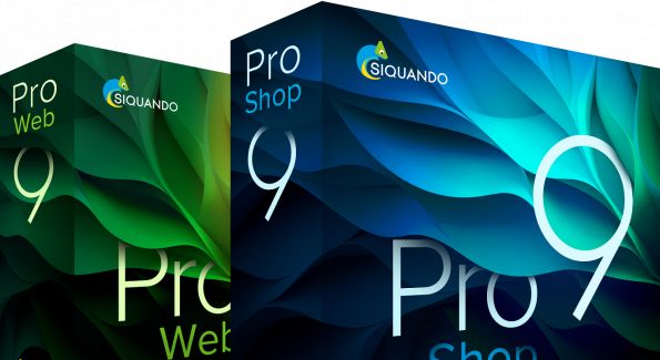 Schachteln SIQUANDO Pro Web 9 und SIQUANDO Pro Shop 9.