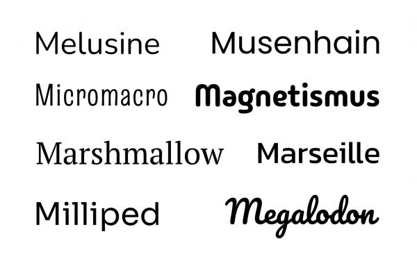 Bildschirmfoto Ausschnitt verschiedene Schriftarten.