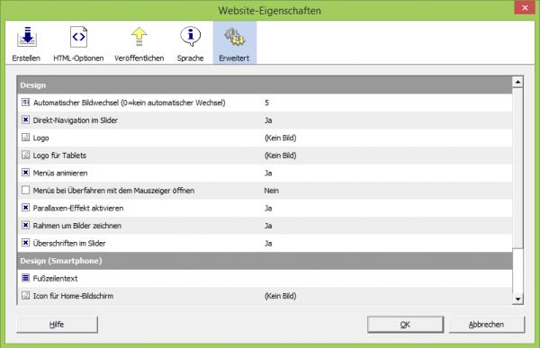 Bildschirmfoto Dialog Website-Eigenschaften.