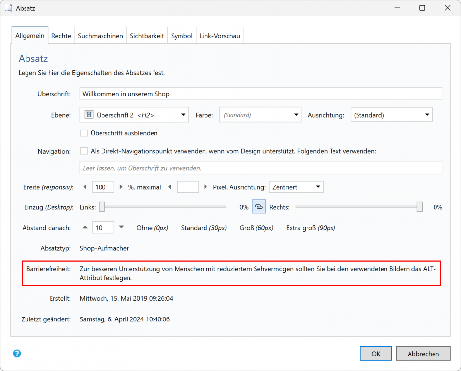 Bildschirmfoto Dialog Absatzeigenschaften.