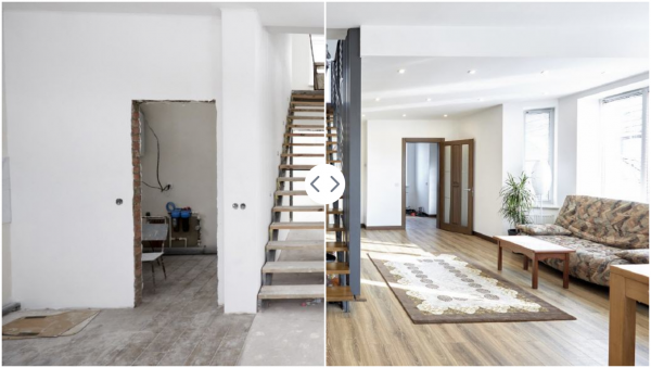 Darstellung zweier Bilder nebeneinander mit einer vertikalen Linie zum verschieben und die Veränderung in den Fotos zu zeigen.