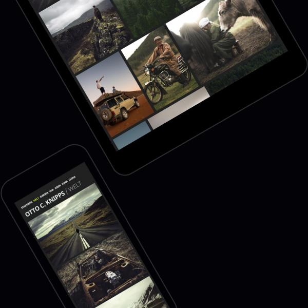 Tablet und Smartphone mit Design Helmut im Dunkel-Modus.