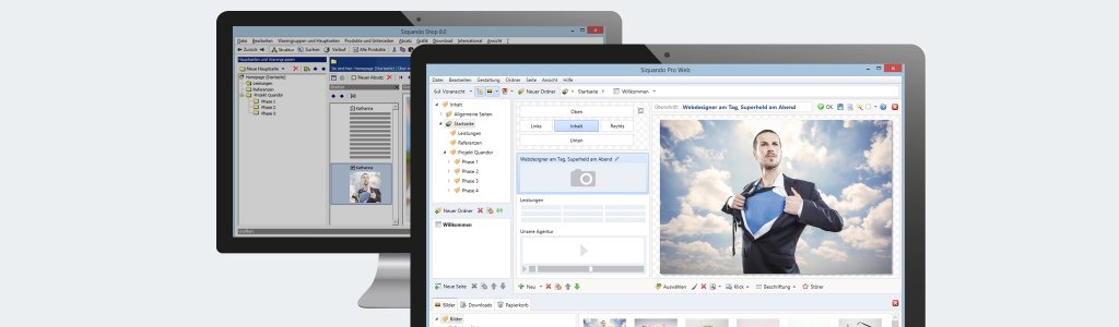 Zwei Bildschirme mit demselben Projekt einmal in Klassik und einmal in SIQUANDO Pro.