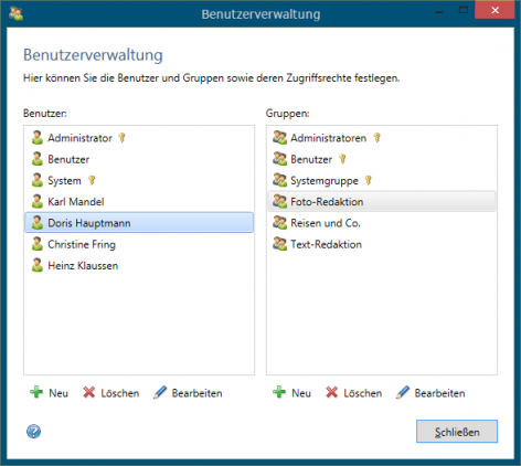 Bildschrimfoto Fenster Benutzerverwaltung.