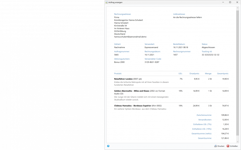 Collage Bildschirmfotos Fenster Auftragsverwaltung