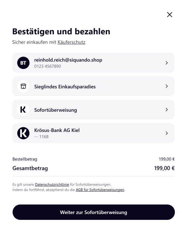 Bildschirmfoto Ausschnitt Klarna Zahlungsauswahl.