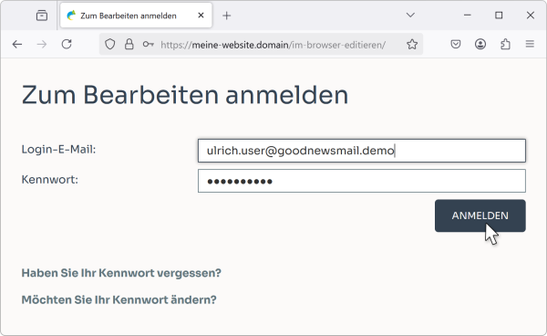 Bildschirmfoto Anmeldung.