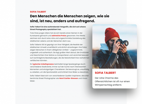 Collage von Bildschirmfoto-Ausschnitten des Moduls Kachel Bild und Text.