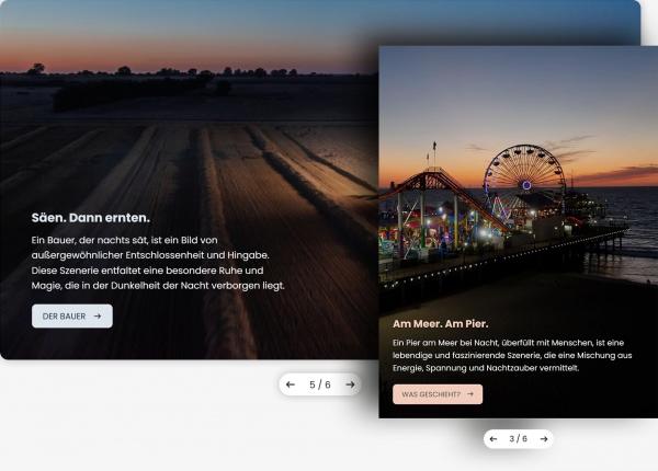 Collage von Bildschirmfoto-Ausschnitten des Absatzmoduls Kachel CTA Slider.