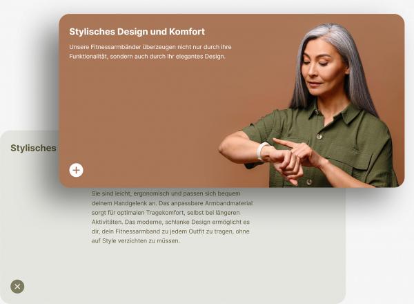 Collage von Bildschirmfoto-Ausschnitten des Absatzmoduls Info Kachel.