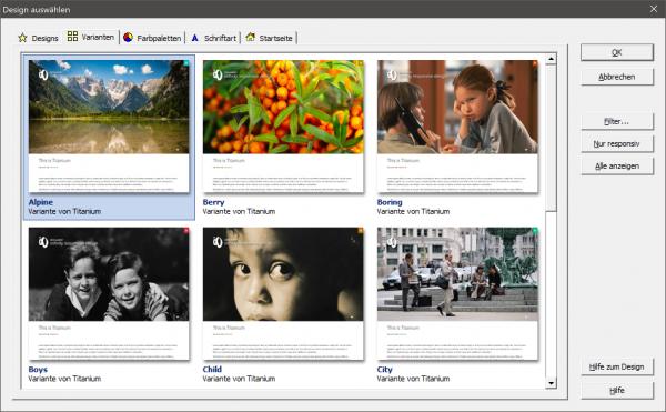 Bildschirmfoto Dialog Designauswahl.