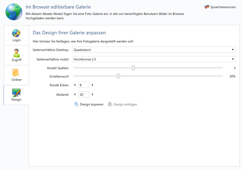 Bildschirmfoto Galerie Design.