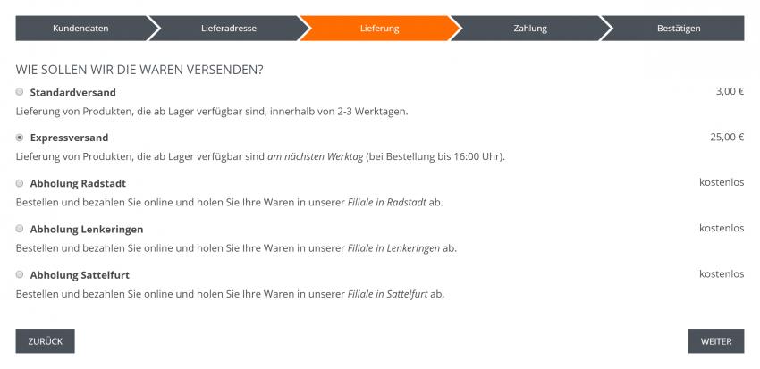 Bildschirmfoto Kaufabwicklung Lieferung.