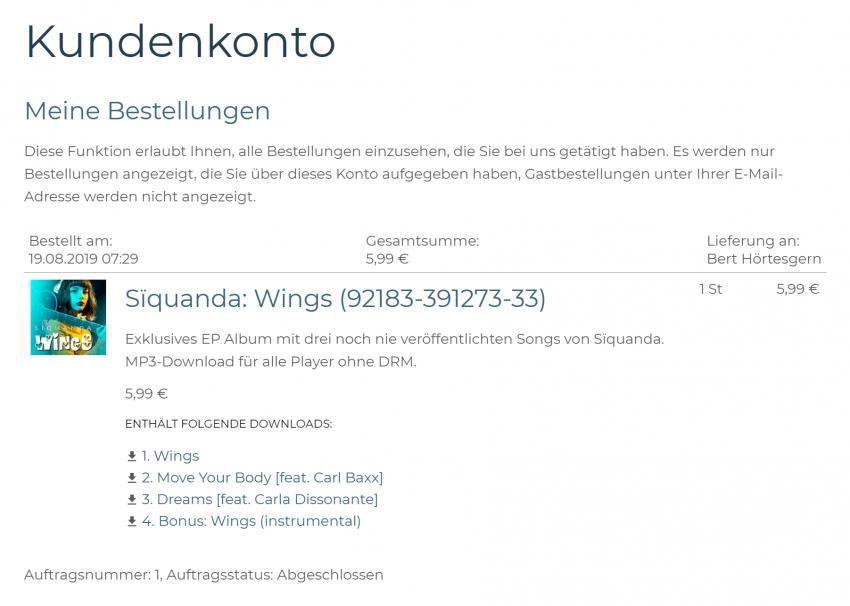 Bildschirmfoto Ausschnitt Kundenkonto.