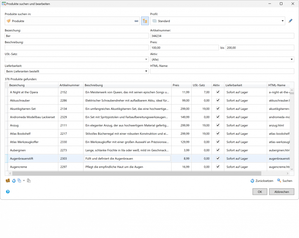 Collage Bildschirmfotos Produkte bearbeiten und Kontext Menü.