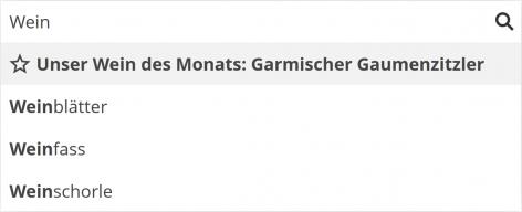 Bildschirmfoto Ausschnitt Suche mit Vorschlägen der neuen Booster Keywords.