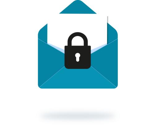 Illustration Briefumschlag mit einem Schloss davor.