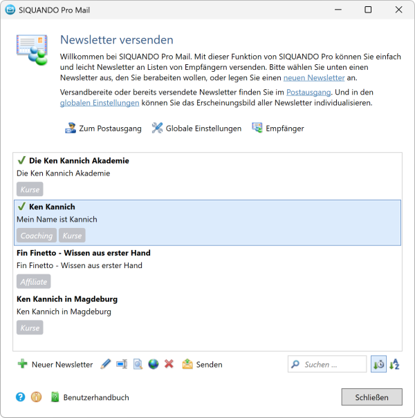 Bildschirmfoto Pro Mail Startfenster.