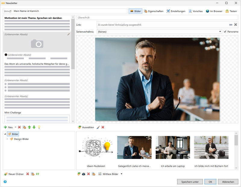 Bildschirmfoto Newsletter Editor.