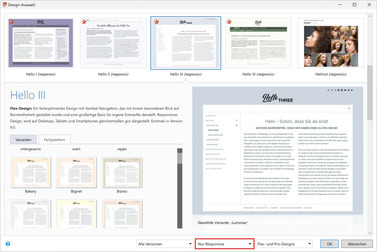 Bildschirmfoto Dialog Designauswahl.