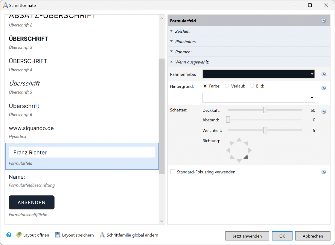 Bildschirmfoto Dialog Formular.