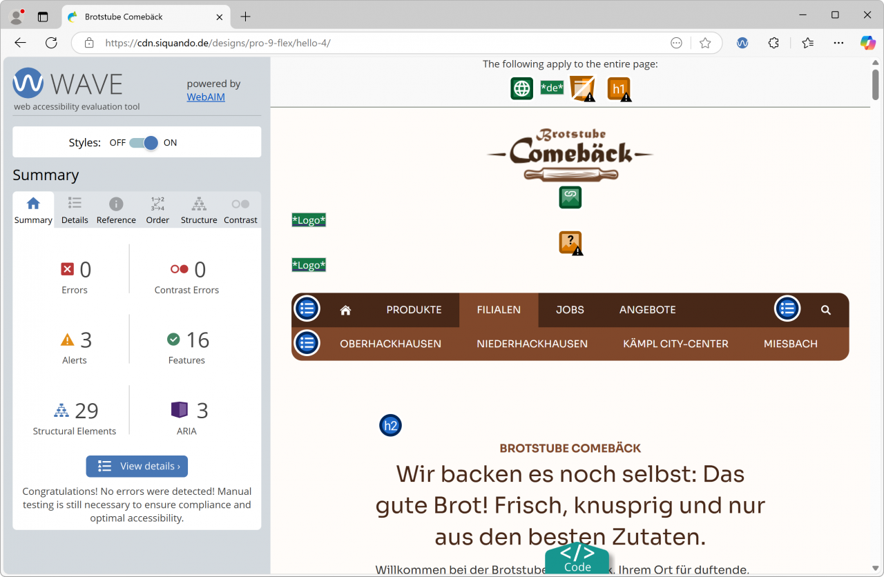 Bildschirmfoto Wave Ergebnis.