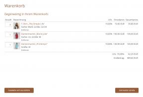 Bildschirmfoto Warenkorb.