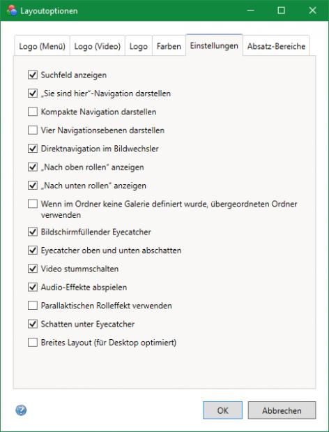Bildschirmfoto Dialog Layoutoptionen.