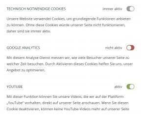 Bildschirmfoto Absatzmodul Cookie Kontrollzentrum.