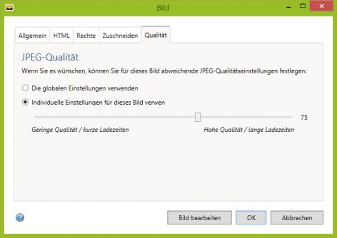 Bildschrimfoto Fenster JPEG-Kompressionskontrolle.