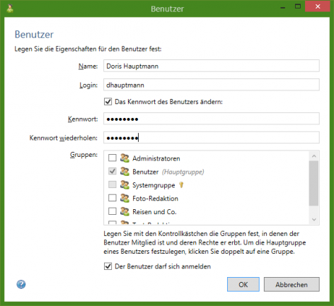Bildschirmfoto Fenster Benutzer.