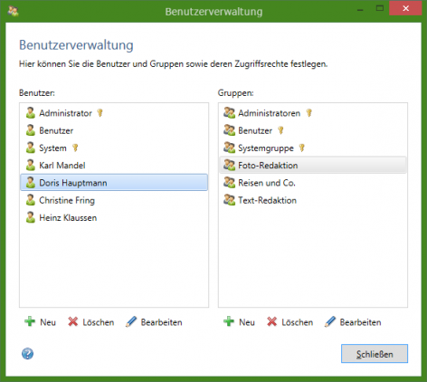Bildschrimfoto Fenster Benutzerverwaltung.