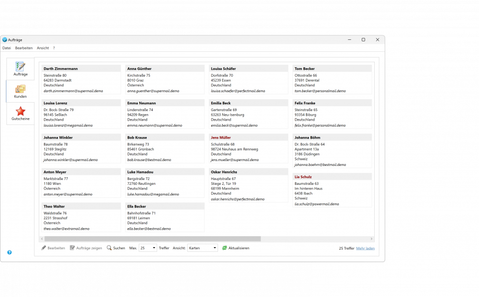 Collage Bildschirmfotos Fenster Auftragsverwaltung