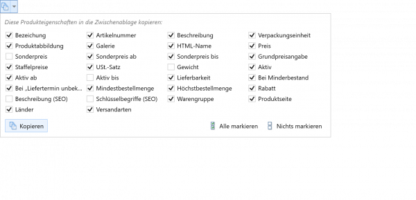 Collage Bildschirmfotos Produktmerkmale übertragen und Kontext Menü.