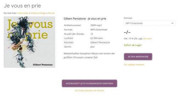 Bildschirmfoto Produktseite ohne Preisanzeige.