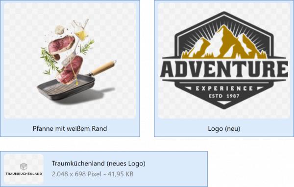 Collage Bildschirmfotos Ausschnitte transparente Grafiken.