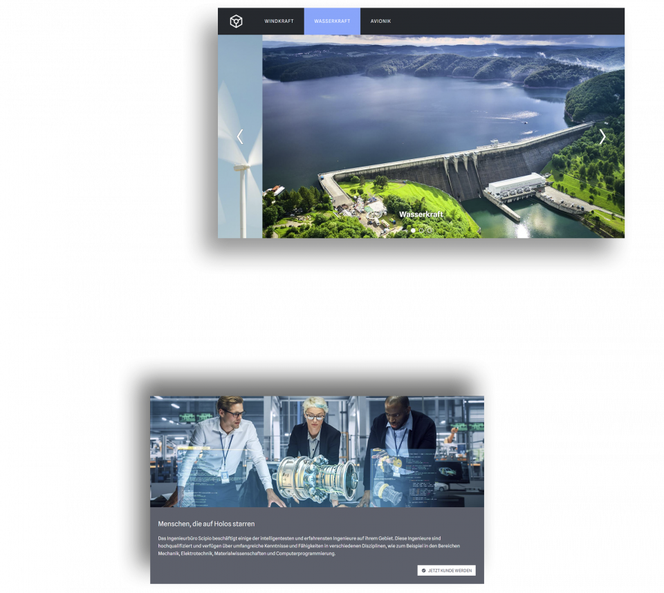 Collage Bildschirmfotos Design Scipio.