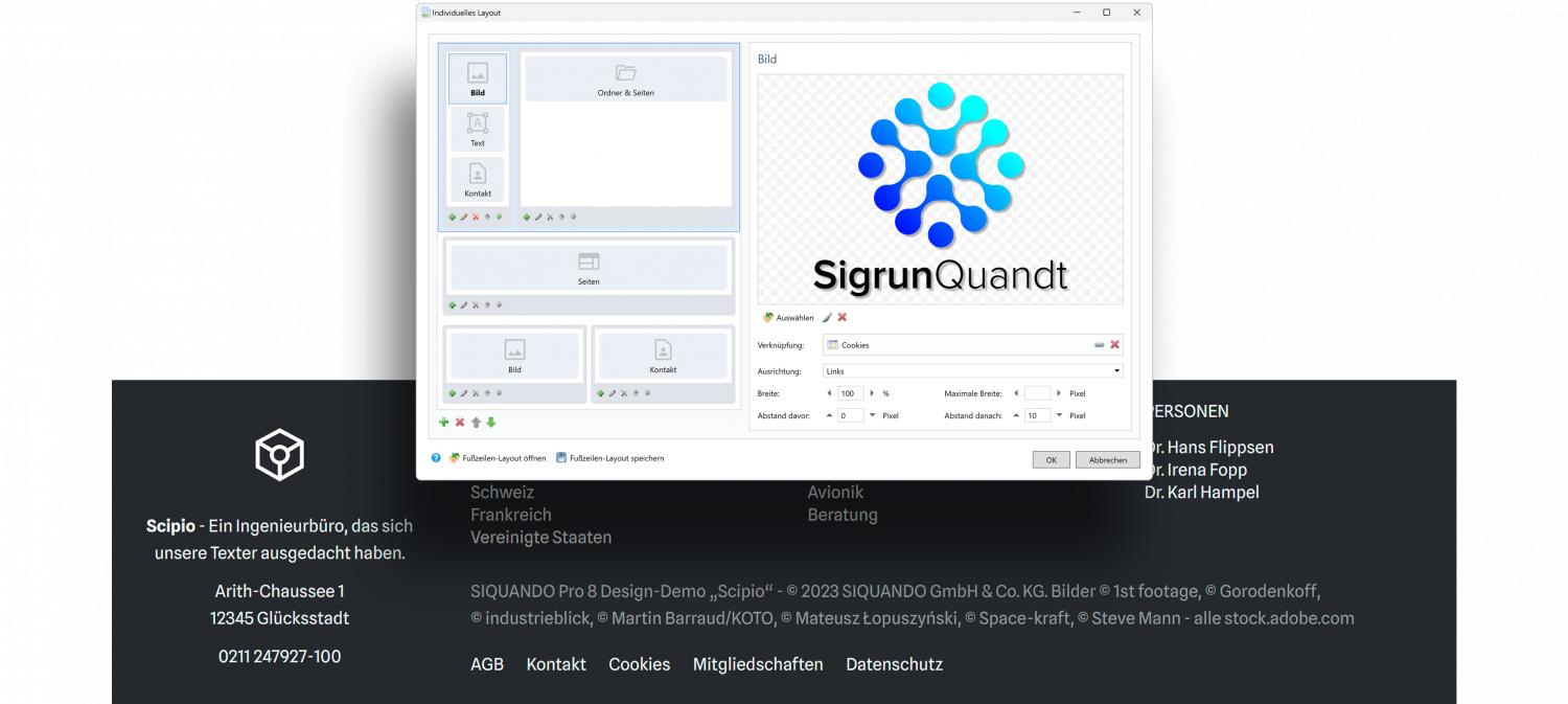 Collage Flex-Design-Editor mit Fenster Layout und Ergebnis.