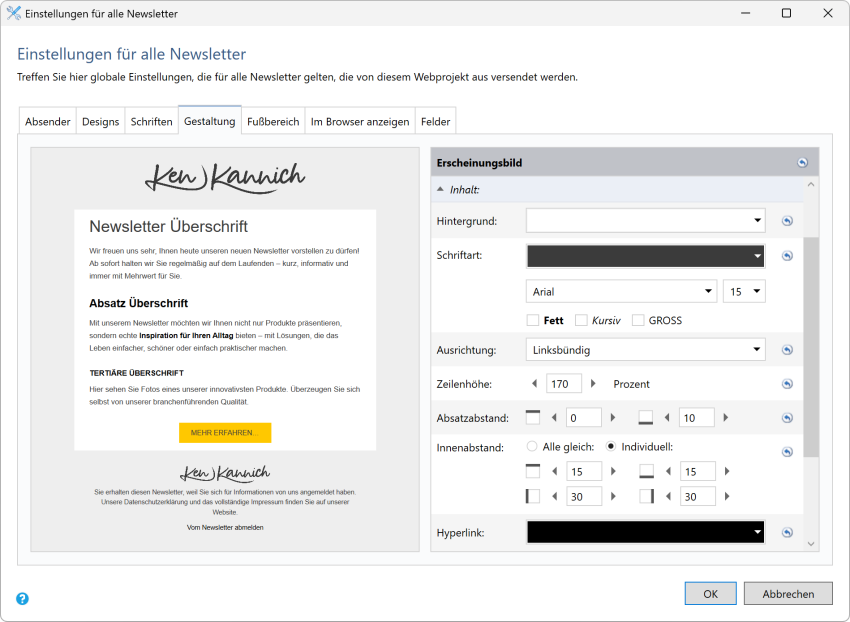 Bildschirmfoto Design Editor.