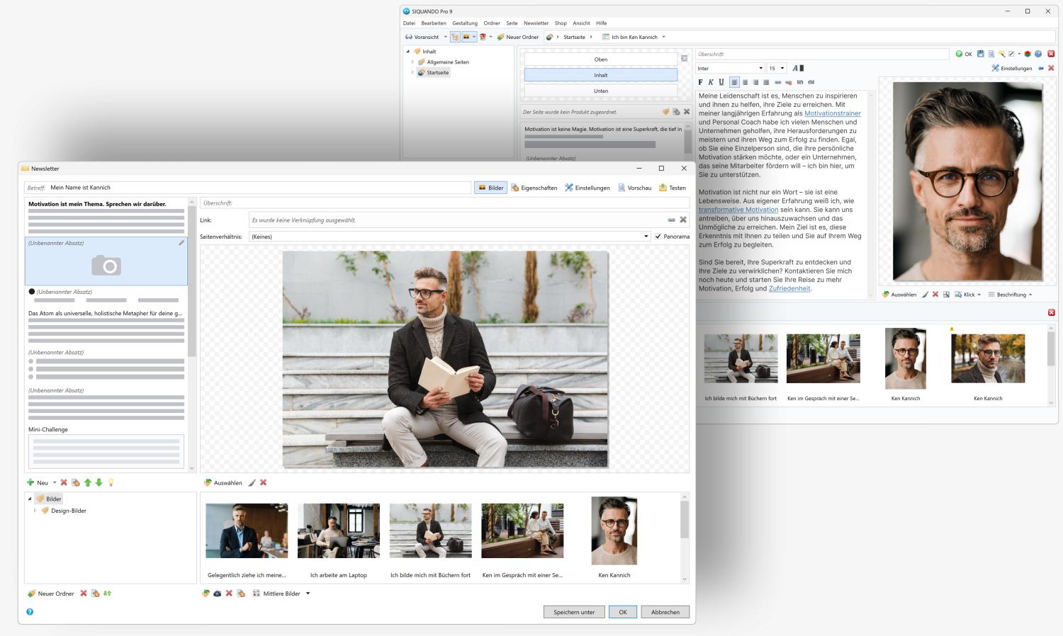 Zwei übereinander schweben Bildschirmfotos von Pro Web und Pro Mail.