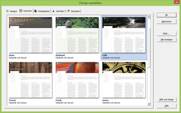 Bildschirmfoto Dialog Deign-Auswahl.