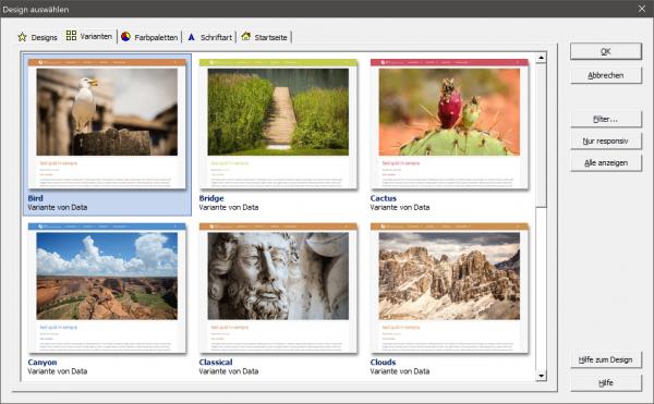 Bildschirmfoto Dialog Design-Auswahl.